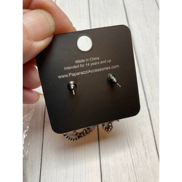 Paparazzi Dazzle by Default Black Post Earrings 3.5 Inches Rhinestone - Picture 3 of 4